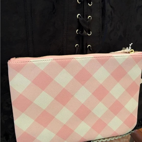 Kate Spade Pink Checkered Cosmetic Bag Mean Girl Plaid Millennial Pink Y2K - Picture 6 of 9